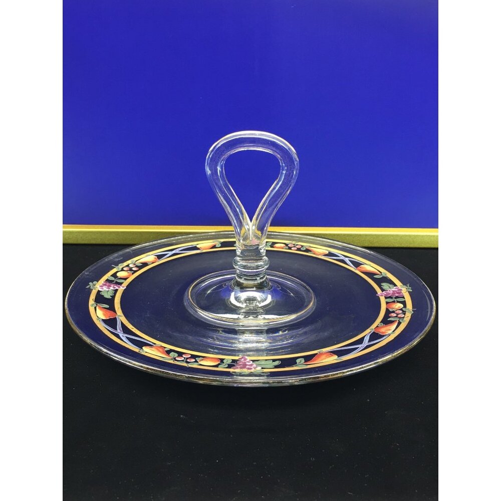 Vintage Tidbit Cake Plate Sandwich Serving Tray Clear Glass w/ Center Handle